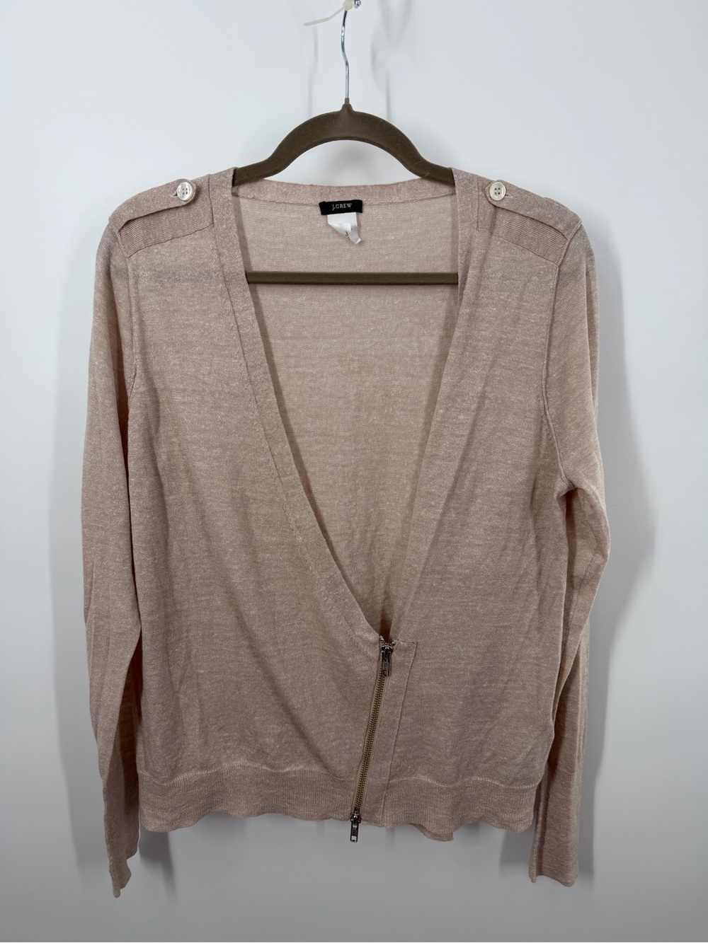 J. Crew Light Pink Merino Wool and Linen Blend Asymmetric Sweater